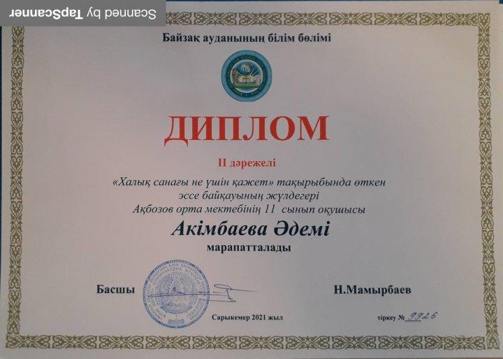 ІІ дәрежелі диплом эссе байқауы.